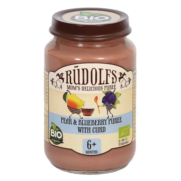 Biezenis Rūdolfs bumbieru, melleņu un biezpiena krēmu BIO 190g