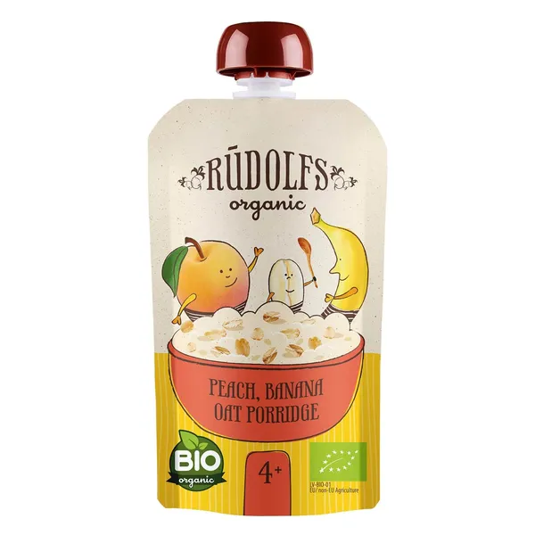 Biezputra Rūdolfs Bio persiku, banānu un auzu 110g