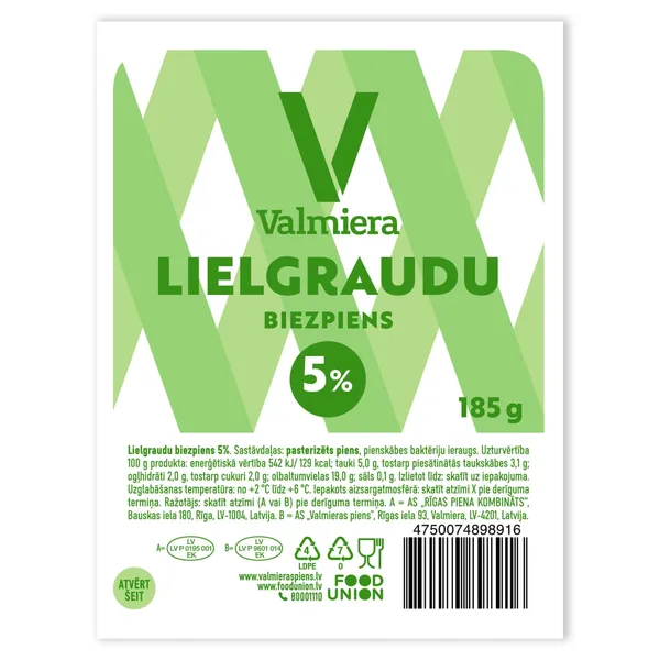 VALMIERA Lielgraudu biezpiens 5% 185g