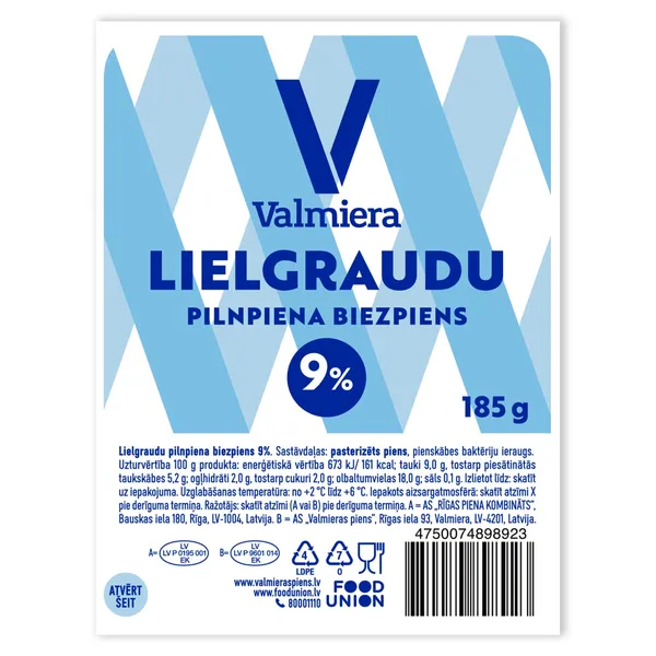 VALMIERA Lielgraudu biezpiens 9% 185g