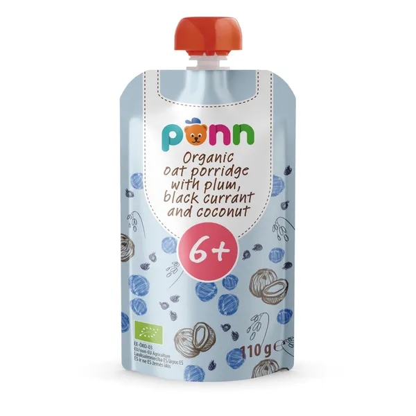 Auzu biezputra Ponn ar plūmēm, upenēm un kokosriekstiem BIO no 6 mēnešiem 110g