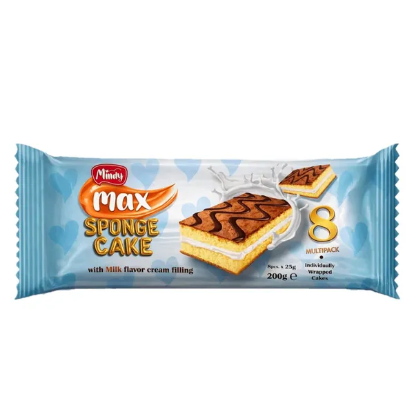 Biskvīta kūka Mindy Max ar piena garšu un krējuma pildījumu 8x25g