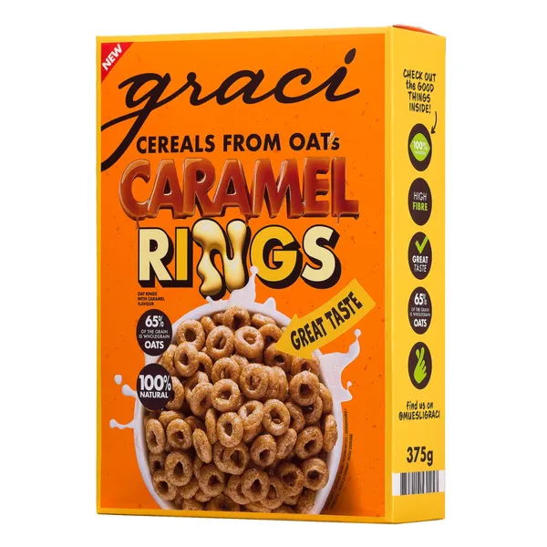 Brokastu pārslas Graci graudaugu riņķīši ar karameļu garšu 375g