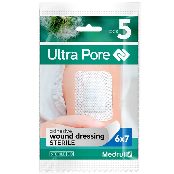 Brūču pārsējs Medrull Ultra Pore sterils, 6x7cm 5 gab.