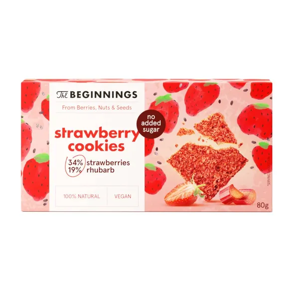 Cepumi Beginnings ar zemenēm, rabarberiem un čia sēklām, bezglutēna 60g