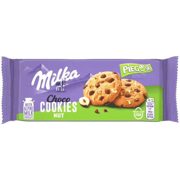 Cepumi Milka ar piena šokolādes no Alpu piena gabaliņiem un lazdu riekstu gabaliņiem 135g