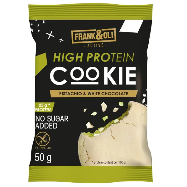 Cepums Frank & Oli ar pistācijām un balto šokolādi, ar saldinātājiem 50g
