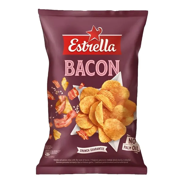 Čipsi Estrella ar bekona garšu, rievoti, 130g