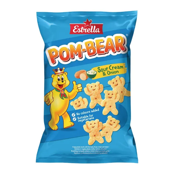 Čipsi Estrella Pom-Bear ar skābā krējuma un sīpolu garšu 65g