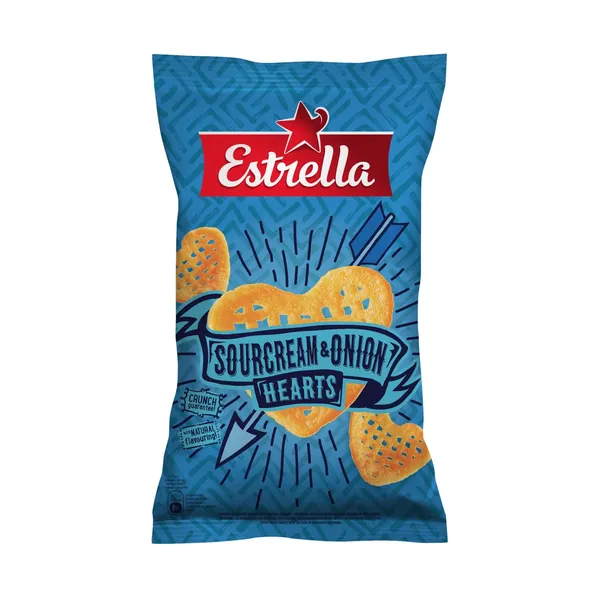 Čipsi Estrella ar skābā krējuma un sīpolu garšu 110g
