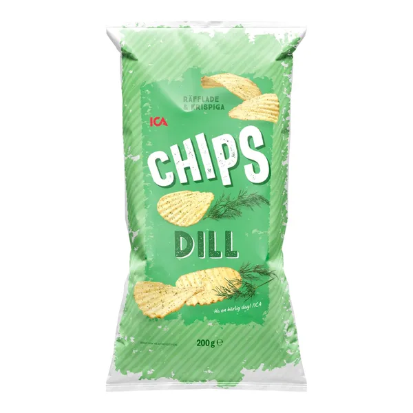 Čipsi ICA ar diļļu garšu 200g