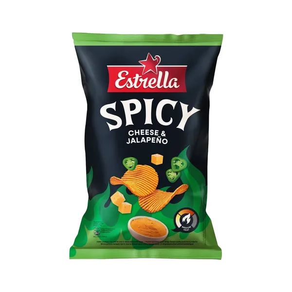 Rievota griezuma kartupeļu čipsi ar siera un Jalapeno piparu garšu Estrella 115g