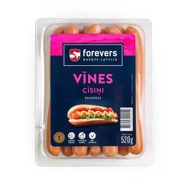 Cīsiņi Vīnes bez apvalka 520g