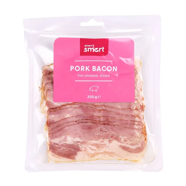 Cūkgaļas bekons Rimi Smart karsti kūpināts šķēlēs 200g