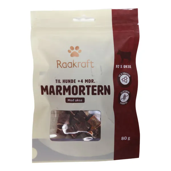 Daļēji mitra uzkoda suņiem Raakraft marmora kubiņi ar liellopu 80g