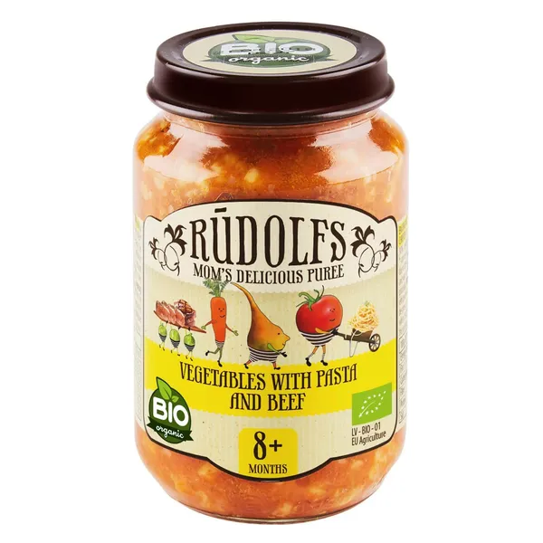 Dārzeņi,Makaroni,Jaunlopa Gaļa Rūdolfs BIO 190g