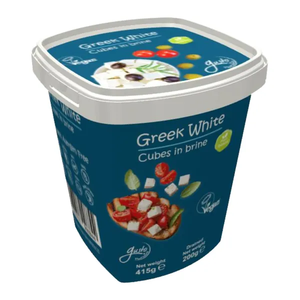 Dārzeņu produkts vegānu grieķu kubiņi Gusto sālījumā 200g