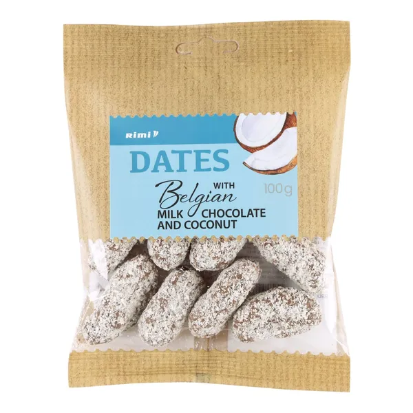 Dateles Rimi ar Beļģu piena šokolādi un kokosriekstiem 100g