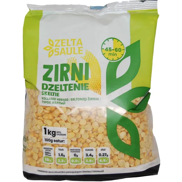 Dzeltenie zirņi Zelta Saule šķeltie 1kg