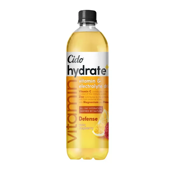 Dzēriens Cido Hydrate+ Defense ar yuzu un aveņu garšu, ar saldinātāju 0,6l