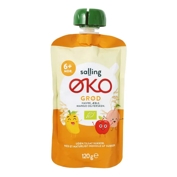 Ekoloģiska putra Salling Eko ar auzām, āboliem, mango un persikiem 6mēn. 120g