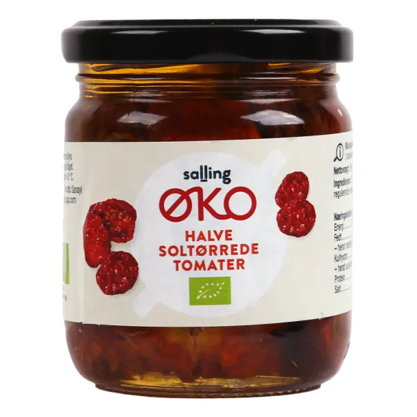 Ekoloģiskas konservētas saulē kaltētu tomātu pusītes Salling Eko 190g/110g