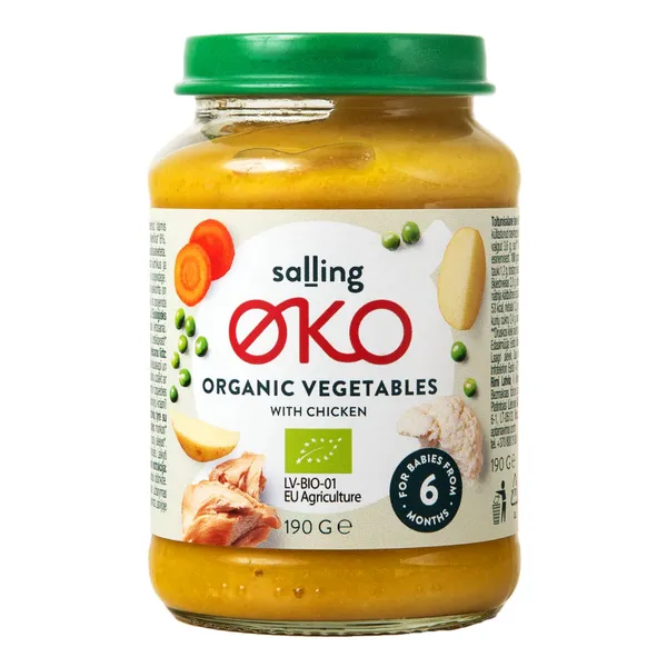 Ekoloģisks dārzeņu biezenis Salling Oko ar vistu zīdaiņiem no 6 mēnešiem 190g