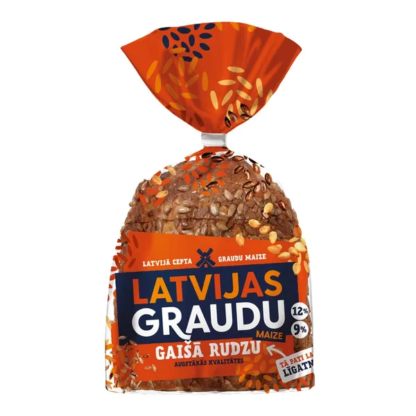 Gaišā rudzu maize Latvijas graudu ar sēklām 390g