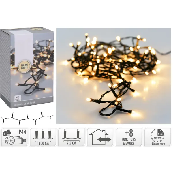 Gaismas virtene, 240 LED, silti balta, 8 funkcijas, CH26