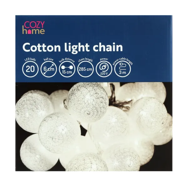 Gaismas virtene Cozy Home 6cm 20LED silti balta CH26