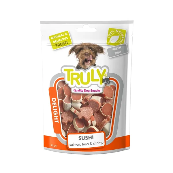 Gardums suņiem Truly ar lasi, tunci un garnelēm 90g
