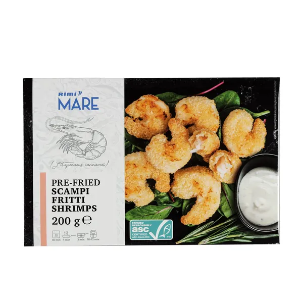 Garneles Rimi Scampi Fritti panētas, apceptas ASC 200g