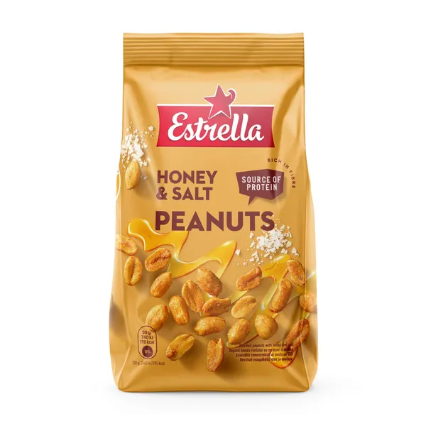 Grauzdēti zemesrieksti Estrella ar medu un sāli 240g