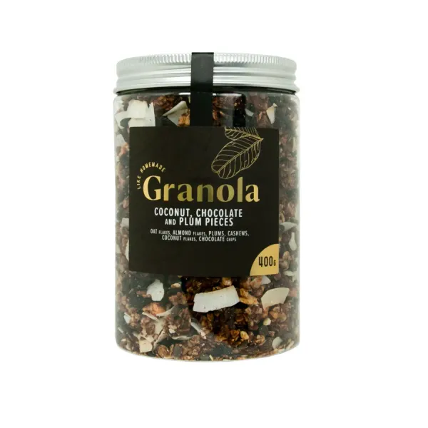 Granola Just Nature ar kokosu, šokolādi un plūmju gabaliņiem 400g