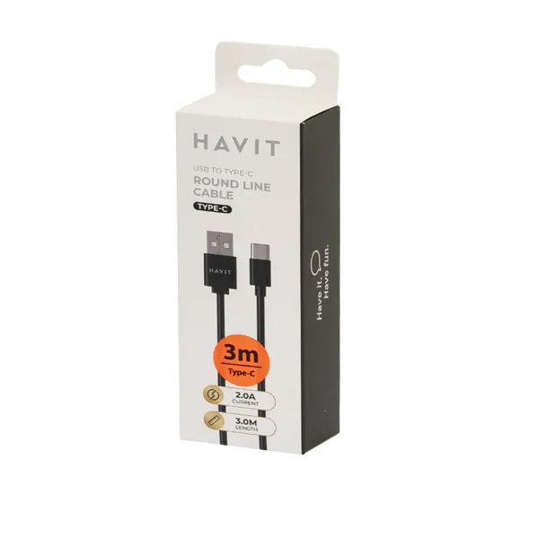 Havit 8725 2.0 usb a-type c ātras uzlādes un datu pārraides kabelis, 3m