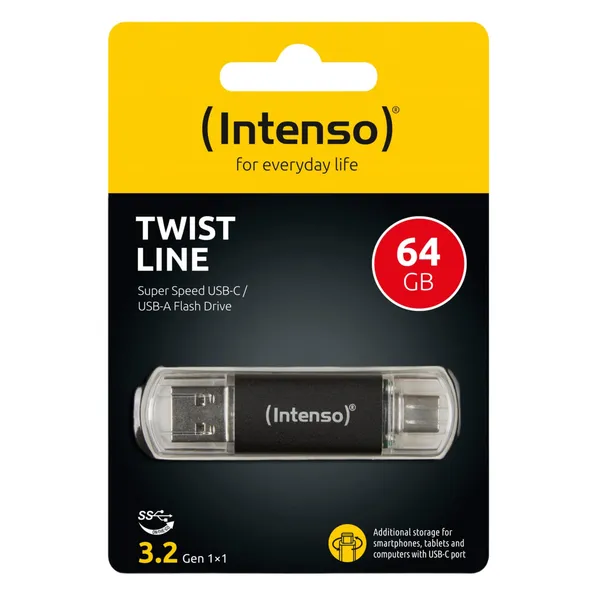 Intenso USB zibatmiņa 3.2 64GB Twist Line – USB-C & USB-A