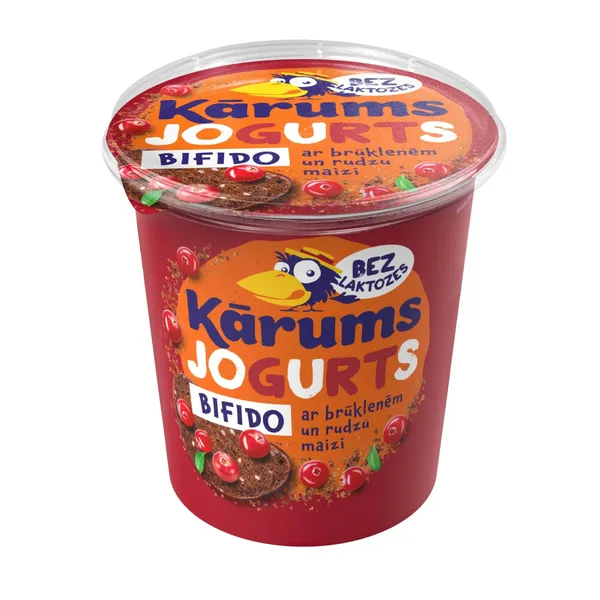 Jogurts Kārums bifido ar brūklenēm un rudzu maizi, bez laktozes, 350g