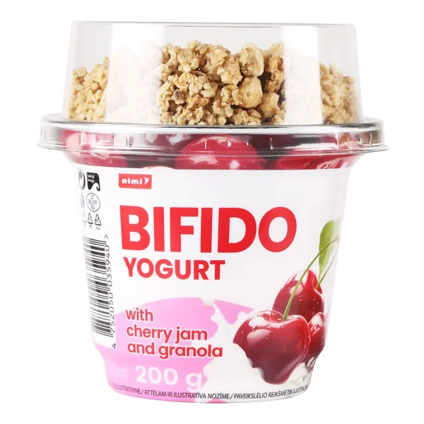 Bifido jogurts Rimi ar ķiršu ievārījumu un granolu 200g