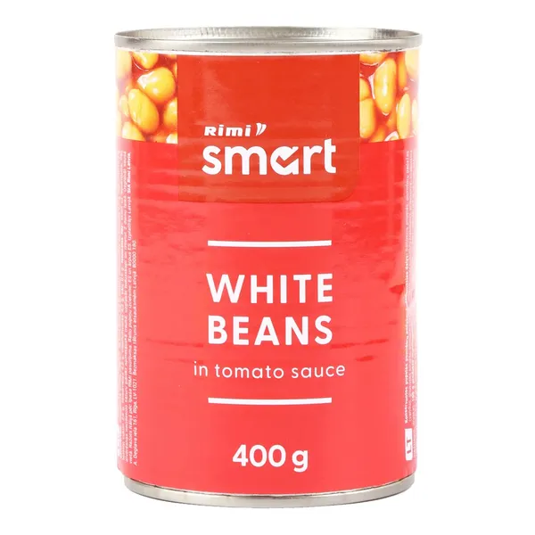 Konservētas baltās pupiņas Rimi Smart tomātu mērcē 400/200g