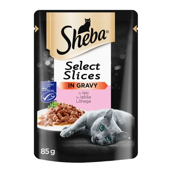 Pilnvērtīga barība pieaugušiem kaķiem Sheba cuisine maisiņš ar lasi 85g