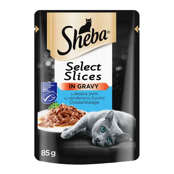 Pilnvērtīga barība pieaugušiem kaķiem Sheba cuisine maisiņš ar tunci 85g
