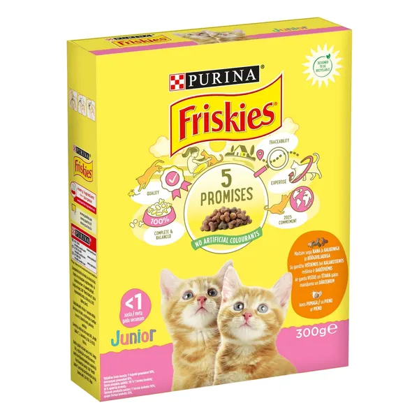 Pilnvērtīga dzīvnieku barība kaķēniem un grūsnām kaķenēm zīdīšanas periodā Friskies junior 300g