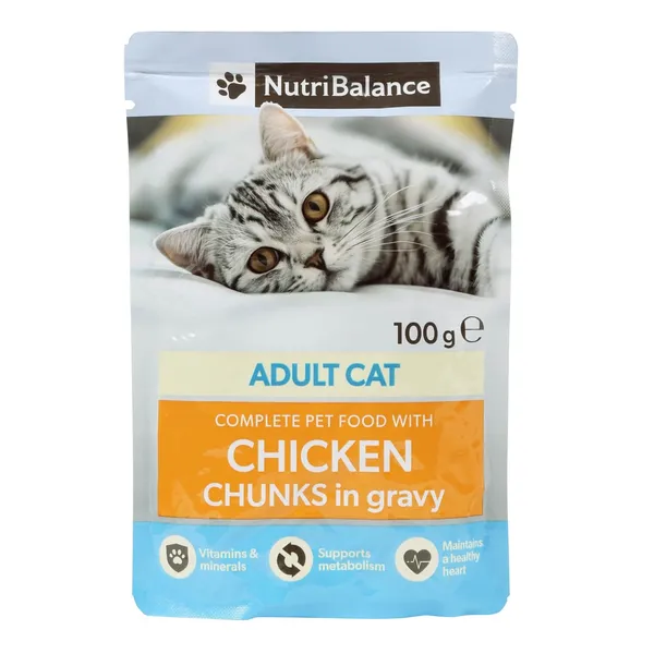 Kaķu barība Nutribalance gabaliņi ar vistas gaļu mērcē 100g