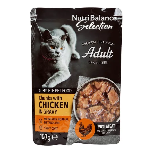 Kaķu barība Nutribalance Selection gabaliņi ar vistas gaļu mērcē 100g