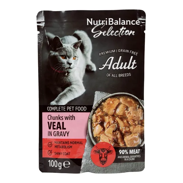 Kaķu barība Nutribalance Selection gabaliņi ar teļa gaļu mērcē 100g