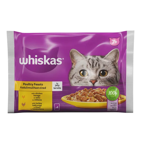 Kaķu konservi Whiskas mājputnu Senior 4x85g