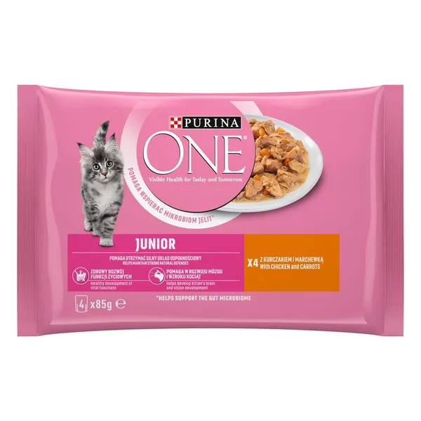 Kaķu konservi ONE JUNIOR ar vistas gaļu 4x85g