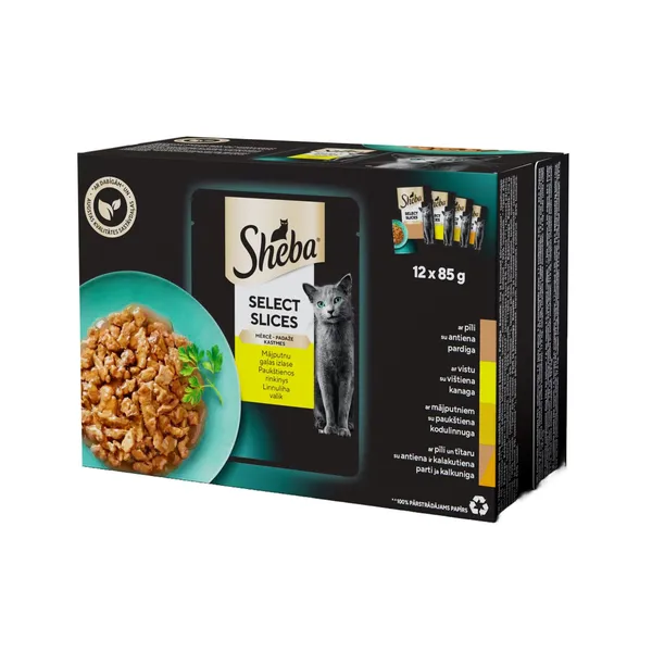 Kaķu maltīte Sheba ar mājputnu gaļu mērcē 12x85g