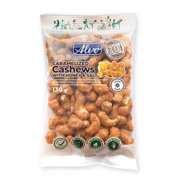 Karamelizēti Indijas rieksti Alvo ar medu un sāli 130g