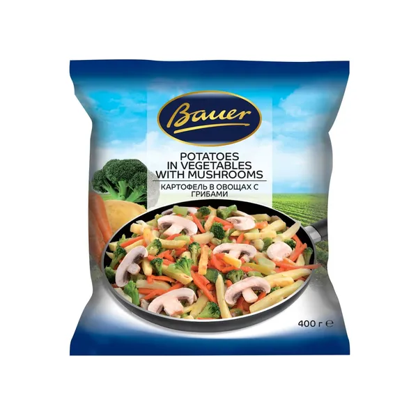 Kartupeļi Bauer ar dārzeņiem un sēnēm, saldēti 400g